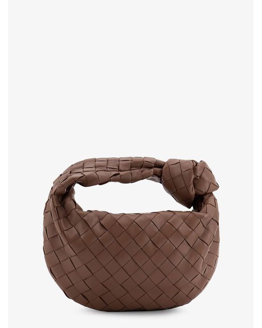 Bottega Veneta Brown Mini Jodie Leather Handbag With Intrecciato Pattern