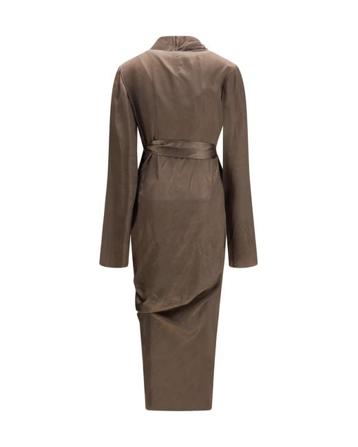 Rick Owens Brown Asymmetric Wrap Dress With Knot Fastening