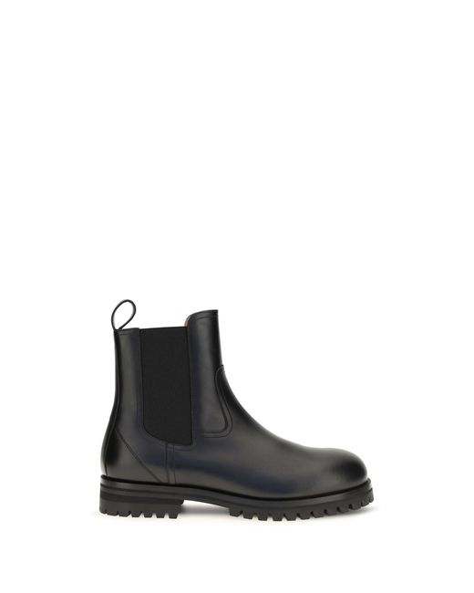 Loro Piana Black Kent Leather Ankle Boots for men