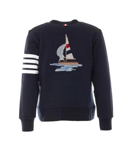 Thom Browne Blue Cotton 4Bar Cardigan for men