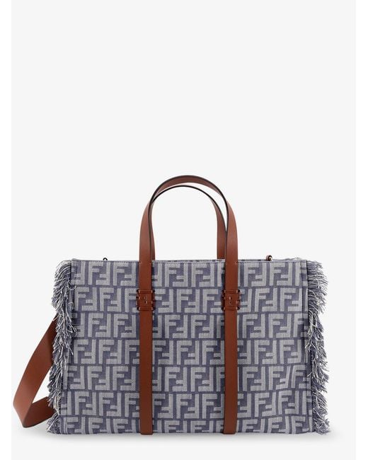 Fendi Purple Summer Tote Ff Jacquard Fabric Shoulder Bag With Fringes