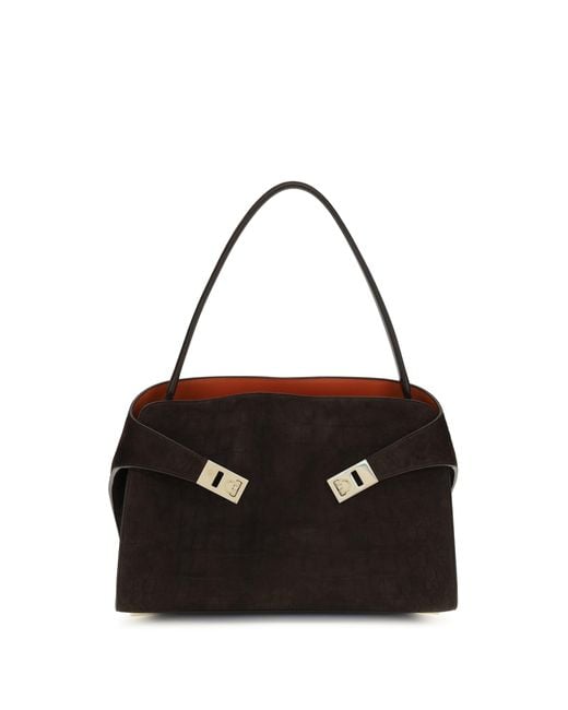 Ferragamo Black Shoulder Bag Hug Soft Dark Suede