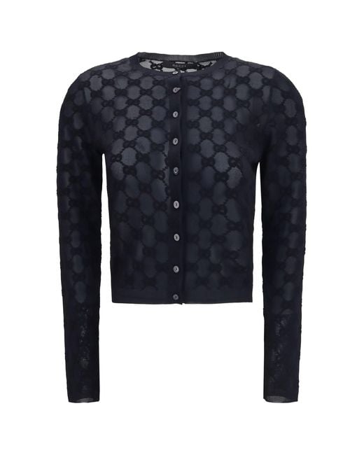 Gucci Blue Gg All-Over Viscose Crepe Cardigan