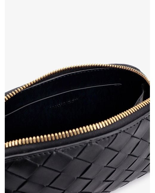 Bottega Veneta Black Leather Shoulder Bag With Intrecciato Motif