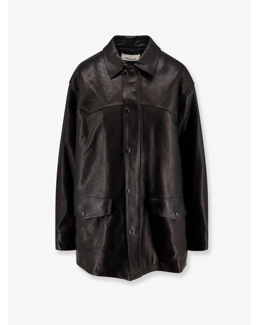 TONYWACK Black Long Padded Leather Jacket