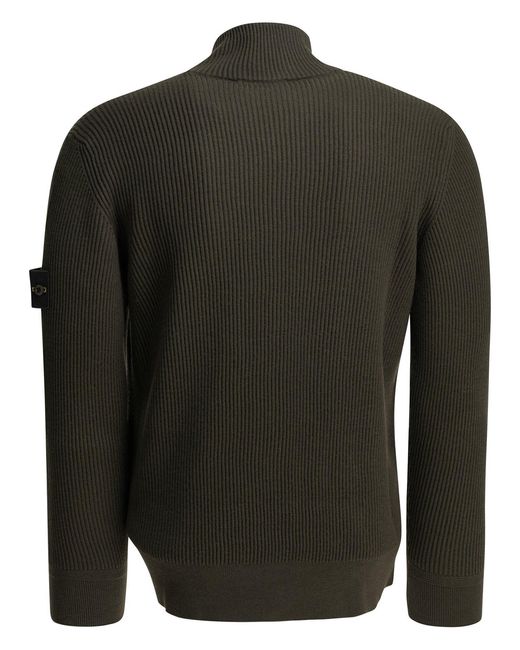 Stone Island Black Full Rib Zip-Up Sweater for men