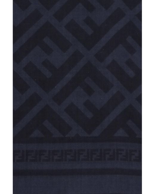 Fendi Blue Ff Wool And Silk Scarf for men