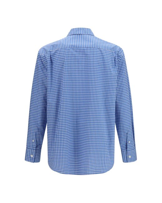 Loewe Blue Textured Cotton Check Shirt for men