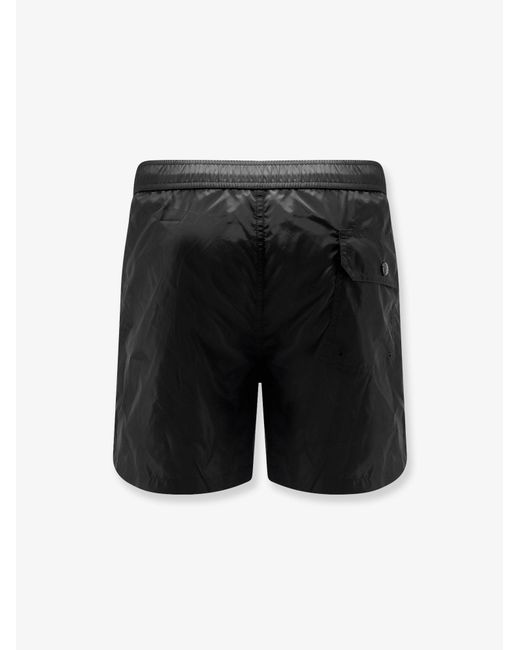Moncler Black Nylon Swim Trunks With Logo Patch On The Bottom for men