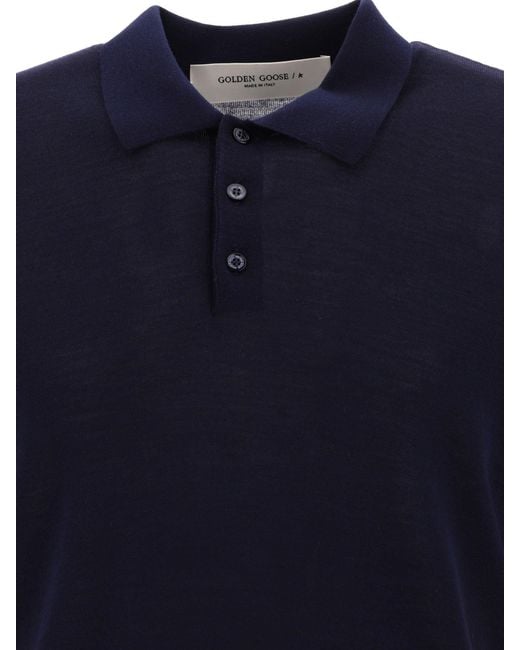 Golden Goose Deluxe Brand Blue Merino Wool Polo Shirt for men