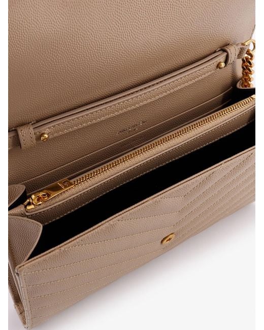 Saint Laurent Natural Leather Crossbody Bag With Metal Cassandre Logo