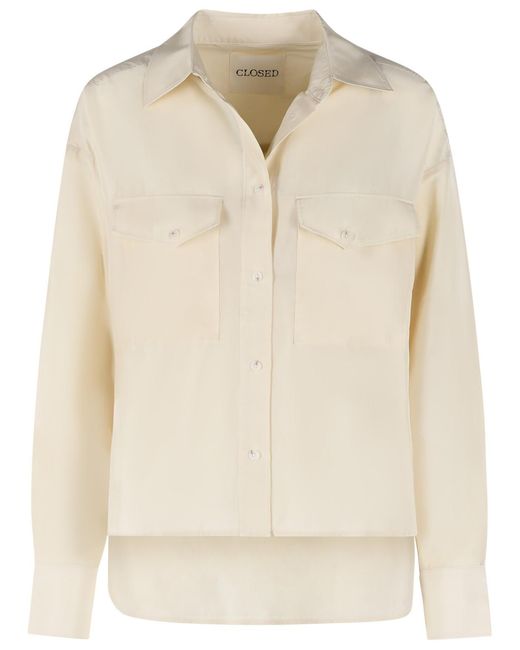 Closed Natural 'Utility' Cream Silk Shirt
