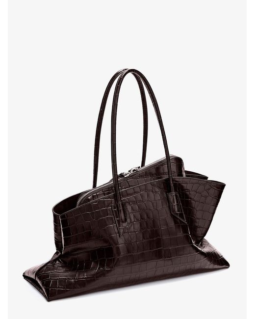 The Attico Brown La Passeggiata Medium Leather Shoulder Bag With Croco Effect