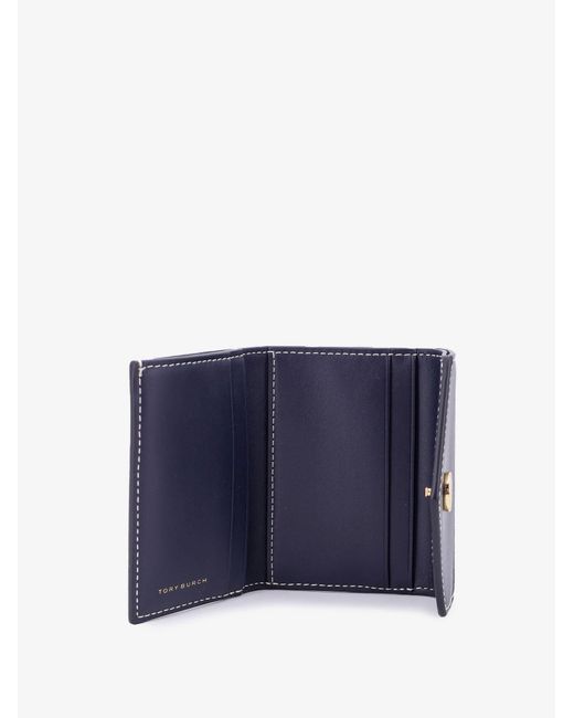 Tory Burch Blue Leather And T Monogram Fabric Wallet