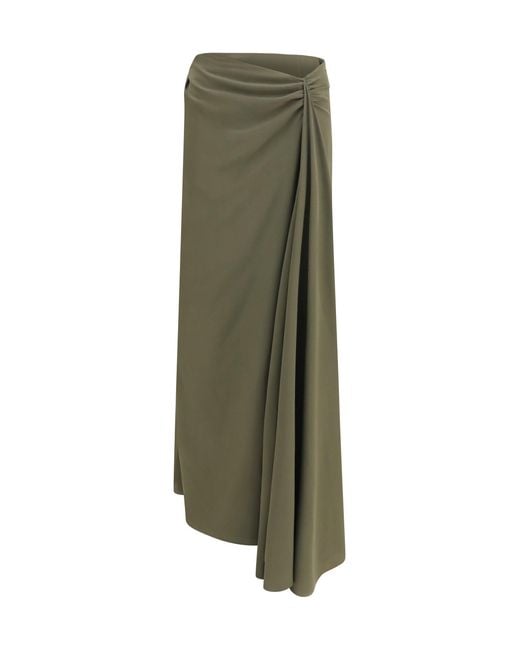McQueen Green Draped Long Skirt
