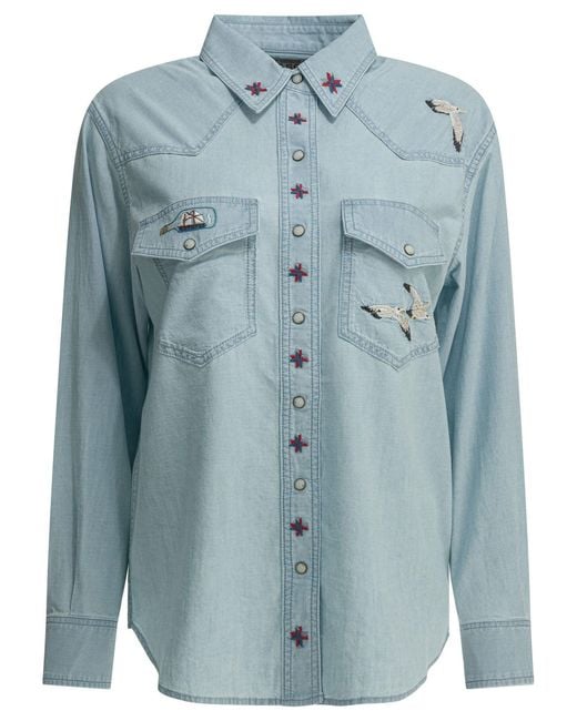 Women's Blue "Embroidered Western" Casual Shirt