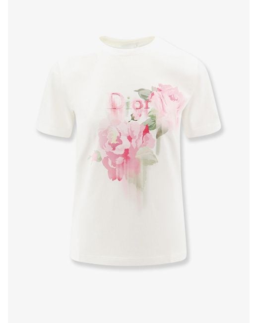 Dior Pink Dior Cotton T-Shirt With Dior Painted Roses Print
