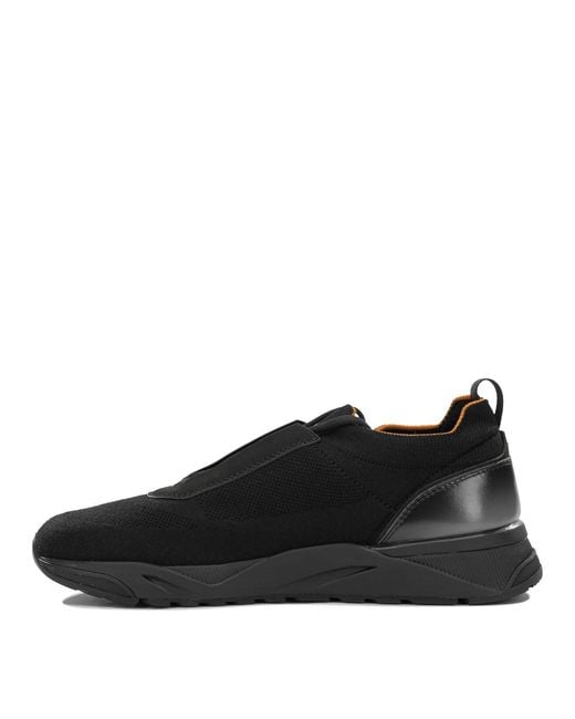 Santoni Black Mesh And Leather Low-Top Sneakers for men