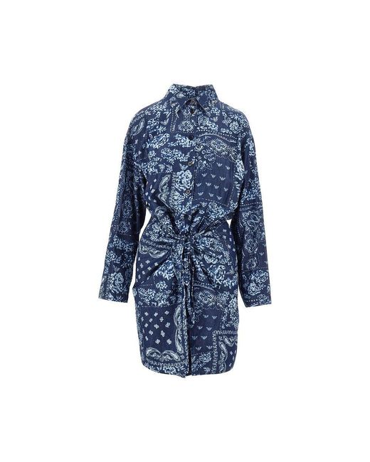 Emporio Armani Blue Bandana Print Chambray Mini Dress