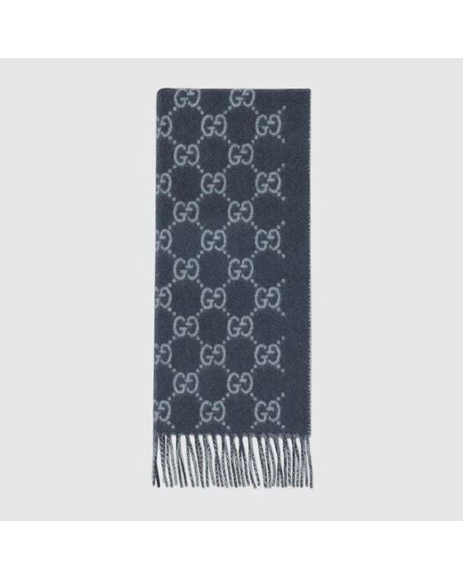 Gucci Blue Cashmere Scarf Gg for men