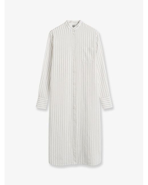 Totême White Striped Summer Viscose, Silk And Cotton Dress