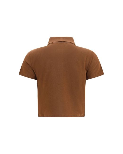 Saint Laurent Brown Cassandre Short Cotton Piqué Polo Shirt
