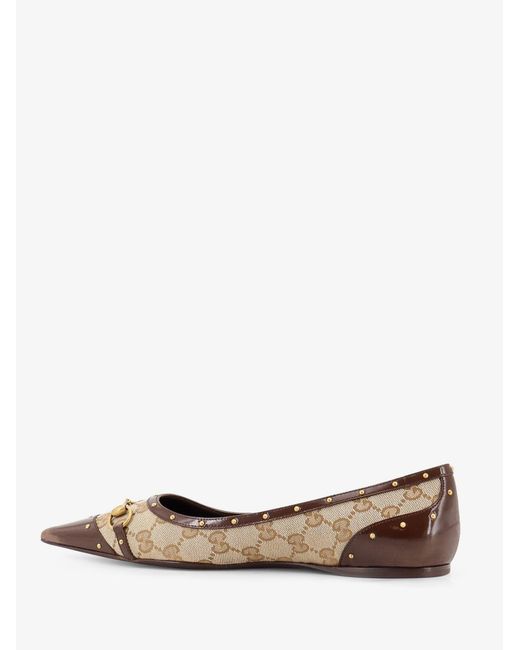 Gucci White Savoy Gg Fabric Ballerinas With Stud Detail
