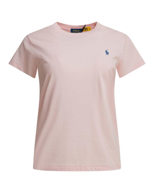 Women's Pink Crew-Neck T-Shirt With Logo