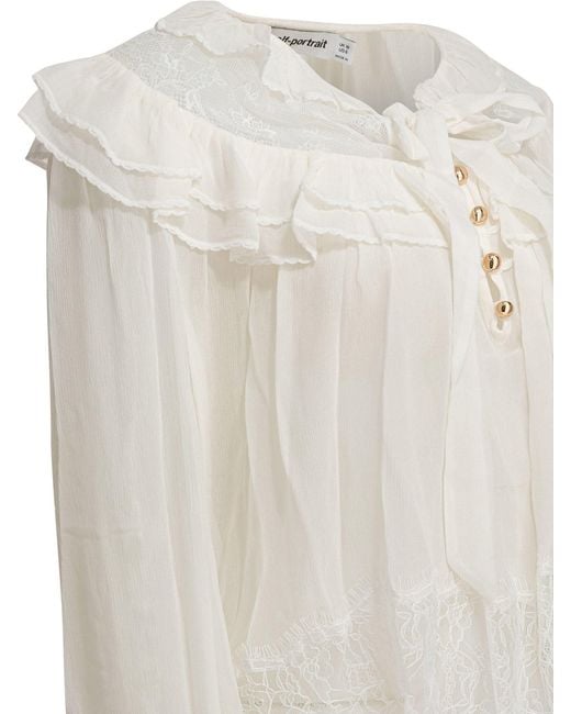 Self-Portrait White Georgette Lace Blouse