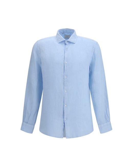 Brooksfield Blue Linen Shirt Cielo for men