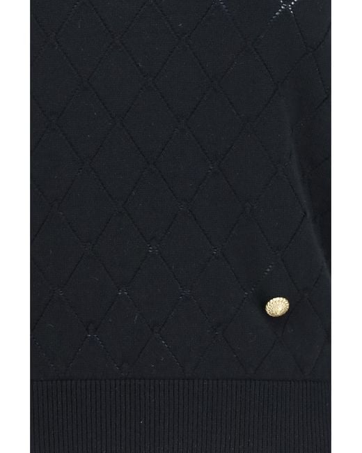 Balmain Blue Top Sleeveless Merino Wool Crewneck
