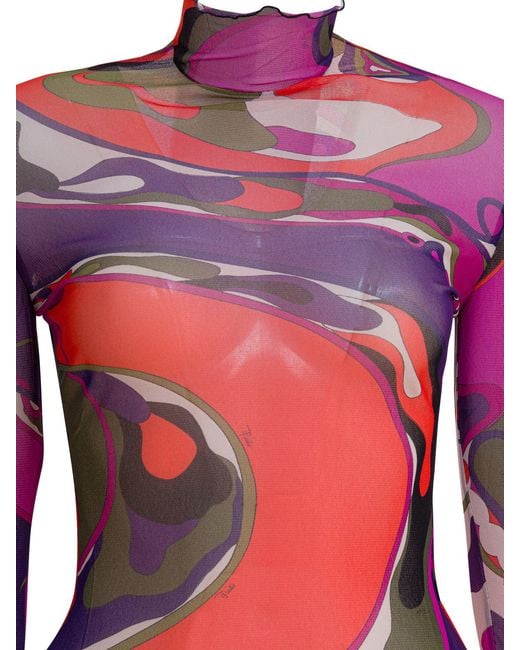 Emilio Pucci Pink Orchidee Print Tulle T-Shirt