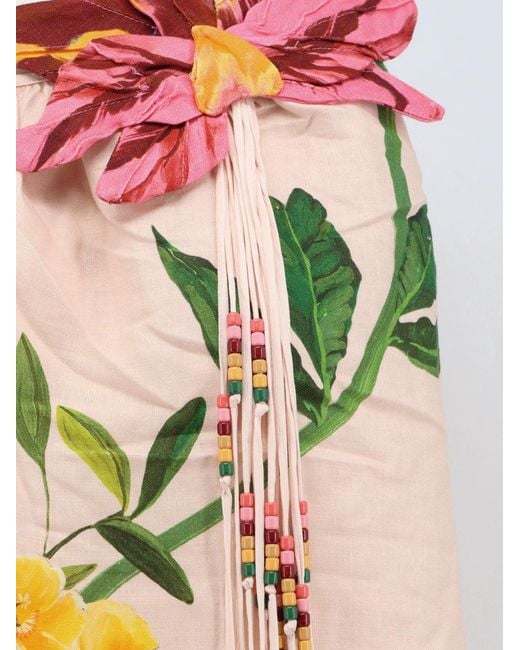 Farm Rio Pink Dress One-Shoulder Linen