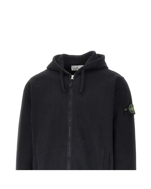 Stone Island Black Cotton French Terry Hoodie for men