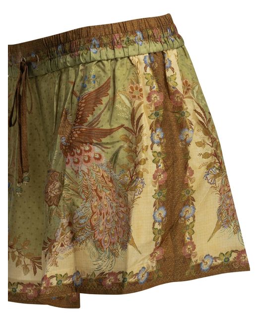 Zimmermann Green "Indra Relaxed" Lace-Up Shorts