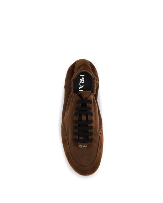 Prada Brown Collapse Sneakers Re-Nylon Suede Palissandro for men