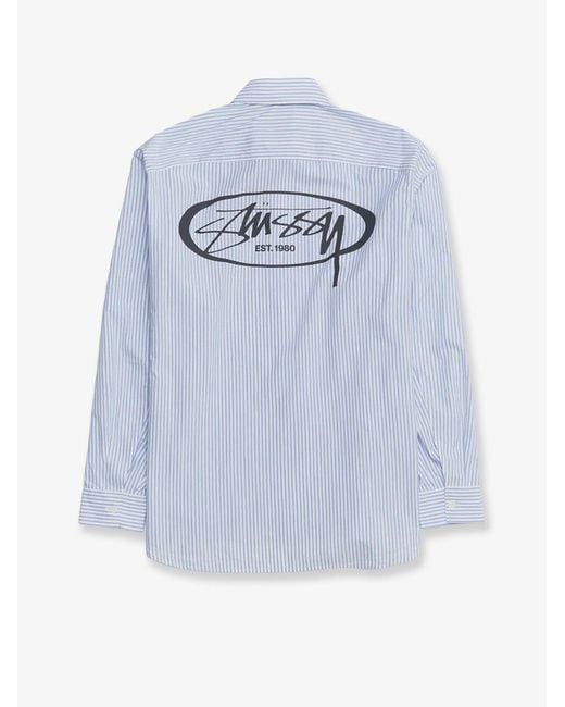 Stussy Blue Standard Striped Cotton Shirt for men