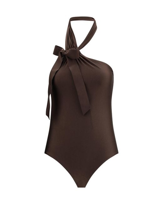 Zimmermann Brown Awaken Tie Neck One-Piece Bathing Suit
