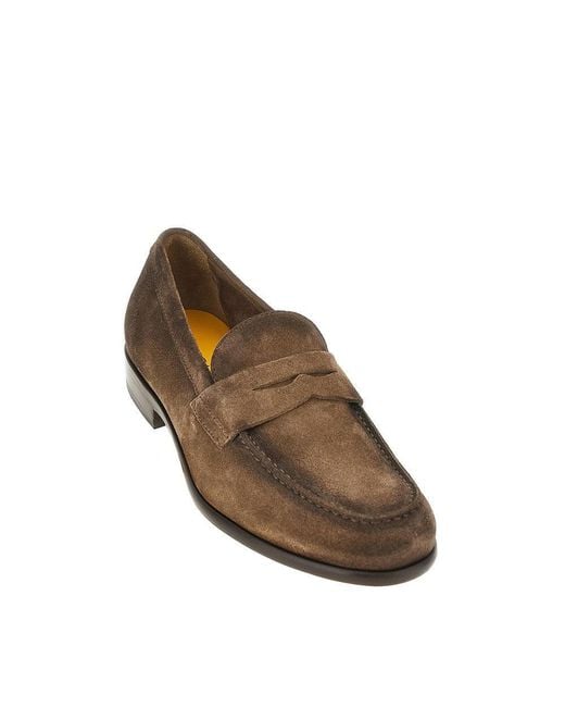 Doucal's Brown Fumé Suede Leather Loafers for men