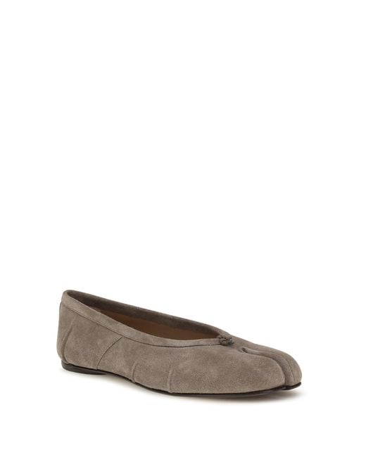 Margiela White Tabi Suede Ballerinas Taupe
