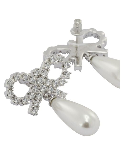 Self-Portrait White Pearl Earrings With Crystal Bow