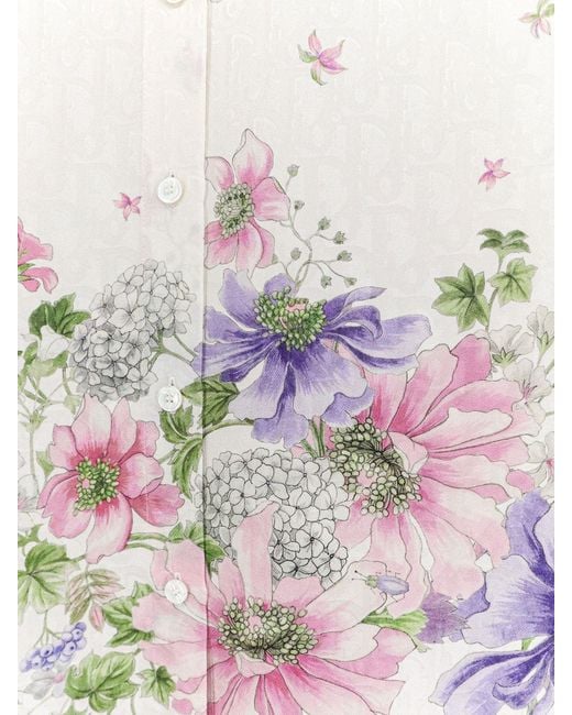 Dior White Dior Silk Shirt With Dior Hortensia Garden Print