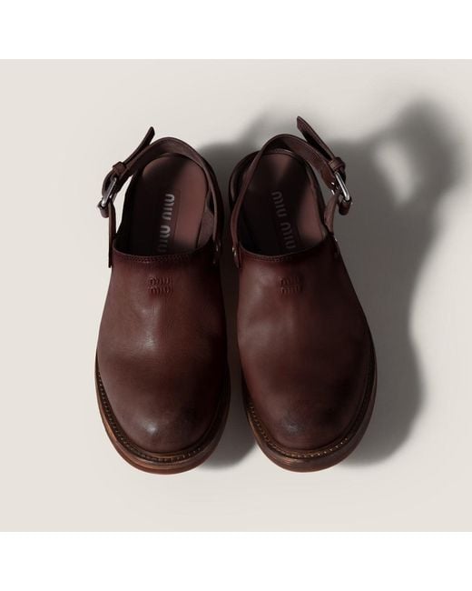 Miu Miu Brown "Foule" Leather Sabot