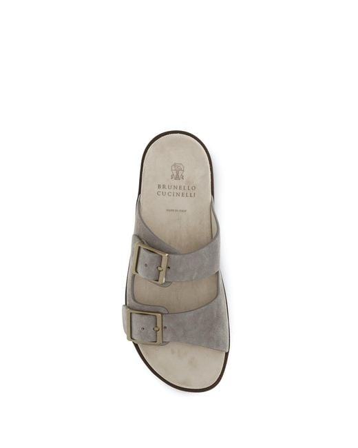 Brunello Cucinelli White Suede Sandals for men