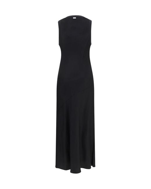 AMI Black Sleeveless Long Fluid Satin Dress