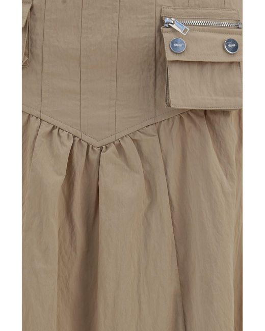 Ganni Natural Corset-Detail Ruched Midi Skirt Warm Sand