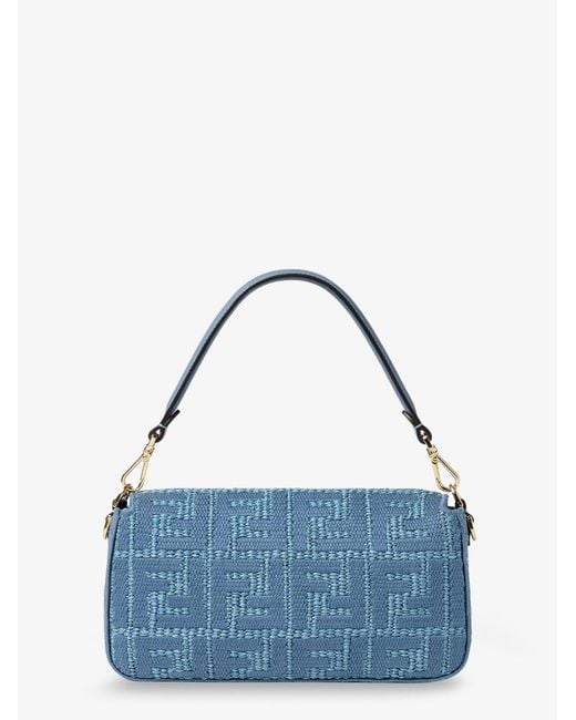 Fendi Blue Baguette Handbag Raffia