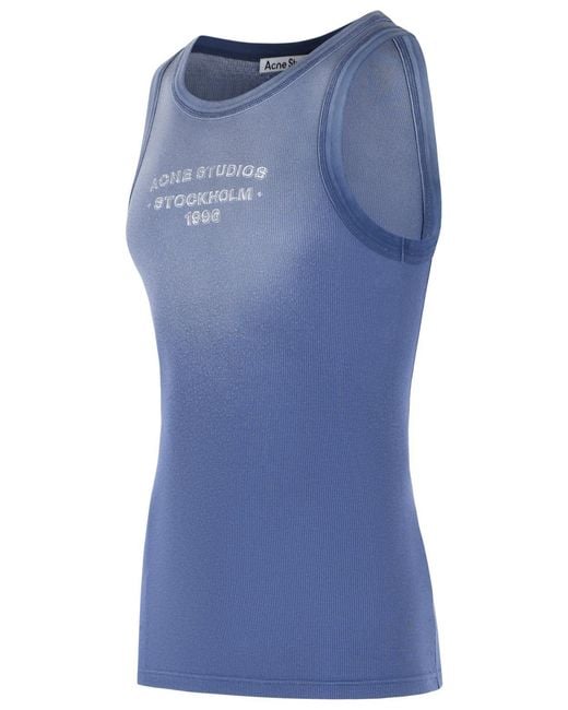 Acne Blue Cotton Blend Tank Top for men