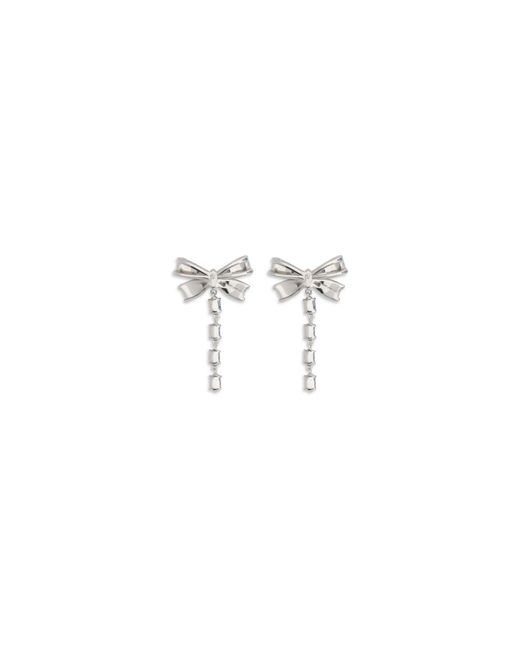 Self-Portrait Metallic Crystal Bow Drop Earrings