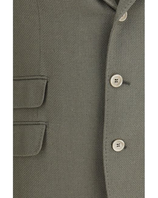 Brunello Cucinelli Gray Single-Breasted Silk And Linen Jacket for men